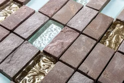 Carrelage Signature Mosaique de Quartzite 2.3 X 4.8 Cm Marron Naturel et Verre Blanc/Beig 30X30 cm -- Mosaïque Pour Salle De Bains|Mosaïque
