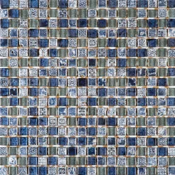 Carrelage Signature Mosaique de Verre et Marbre Bleu 1.5 X 1.5 cm - vendu par plaque de 30X30 cm -- Mosaïque Pour Pièce À Vivre|Mosaïque Pour Wc