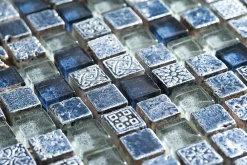 Carrelage Signature Mosaique de Verre et Marbre Bleu 1.5 X 1.5 cm - vendu par plaque de 30X30 cm -- Mosaïque Pour Pièce À Vivre|Mosaïque Pour Wc