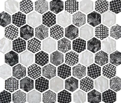 Carrelage Signature Mosaïque Pour Pièce À Vivre<Mosaique de Verre Hexagone Blanc et Noir - vendu par plaque de 26.5 X 29.6 cm -