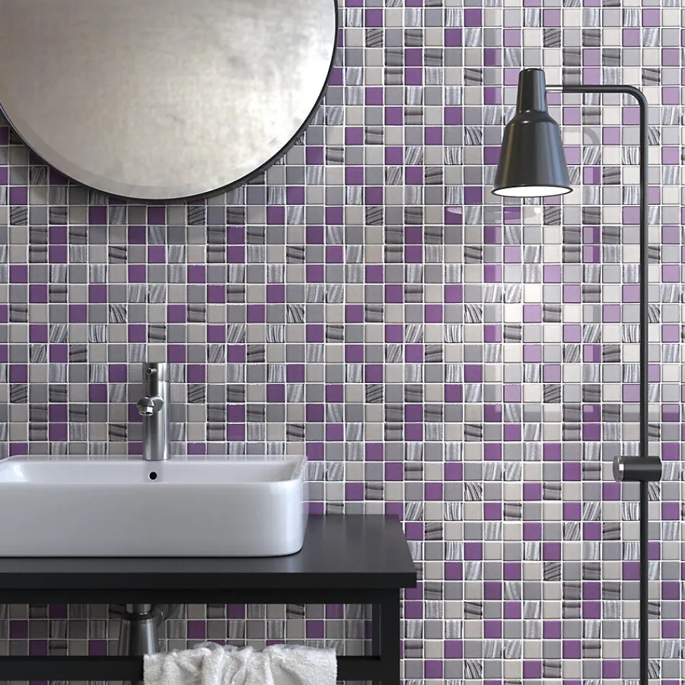 Carrelage Signature Mosaique de Verre mix Rose 3,1X3,1 cm - vendu par plaque de 30X30 cm -- Mosaïque Pour Wc