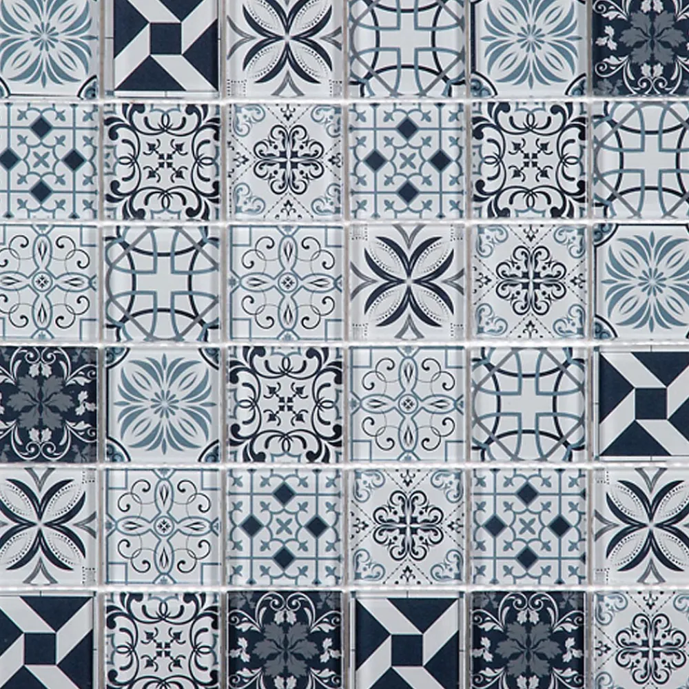 Carrelage Signature Mosaïque Pour Wc|Mosaïque Pour Salle De Bains<Mosaique de Verre Motif Carreau Ciment Bleu/Gris 5X5 cm - vendu par plaque de 29.8X29.8 cm -