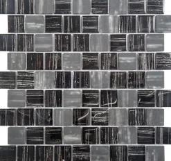 Carrelage Signature Mosaïque Pour Wc|Mosaïque Pour Douche<Mosaique de Verre Noir Ligne Argent 3.2X3.2 cm - vendu par plaque de 30.5x30.5 cm-
