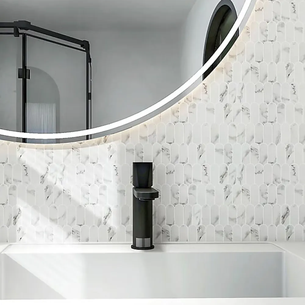 Carrelage Signature Mosaïque Pour Wc|Mosaïque Pour Douche<Mosaique de Verre Recycle blanc et Marbré forme Ecaille Longue - vendu par plaque de 29,8X25,8 cm -
