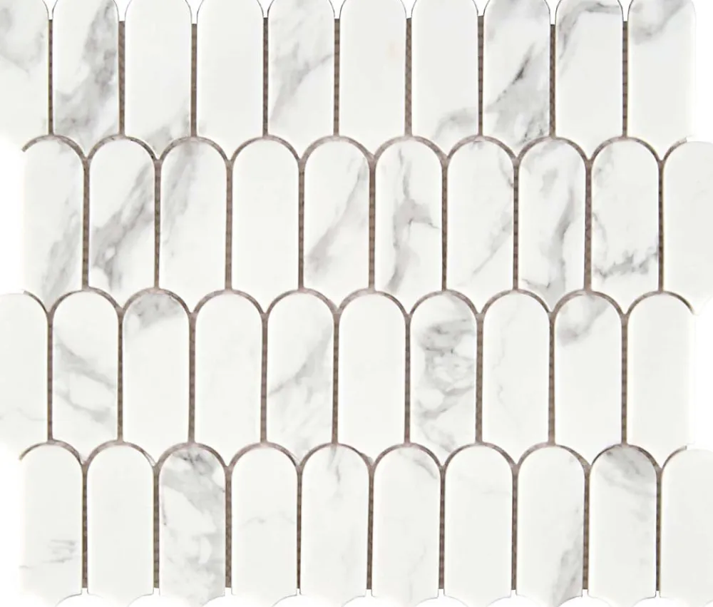 Carrelage Signature Mosaïque Pour Wc|Mosaïque Pour Douche<Mosaique de Verre Recycle blanc et Marbré forme Ecaille Longue - vendu par plaque de 29,8X25,8 cm -