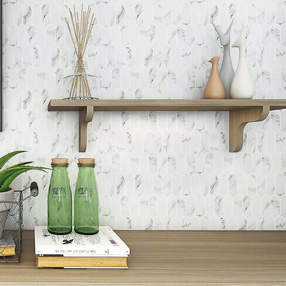 Carrelage Signature Mosaïque Pour Wc|Mosaïque Pour Douche<Mosaique de Verre Recycle blanc et Marbré forme Ecaille Longue - vendu par plaque de 29,8X25,8 cm -