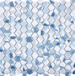 Carrelage Signature Mosaïque Pour Douche<Mosaique de verre recycle Ronde Blanc Bleu Geo - vendu par plaque de 29,7X30,5 cm-