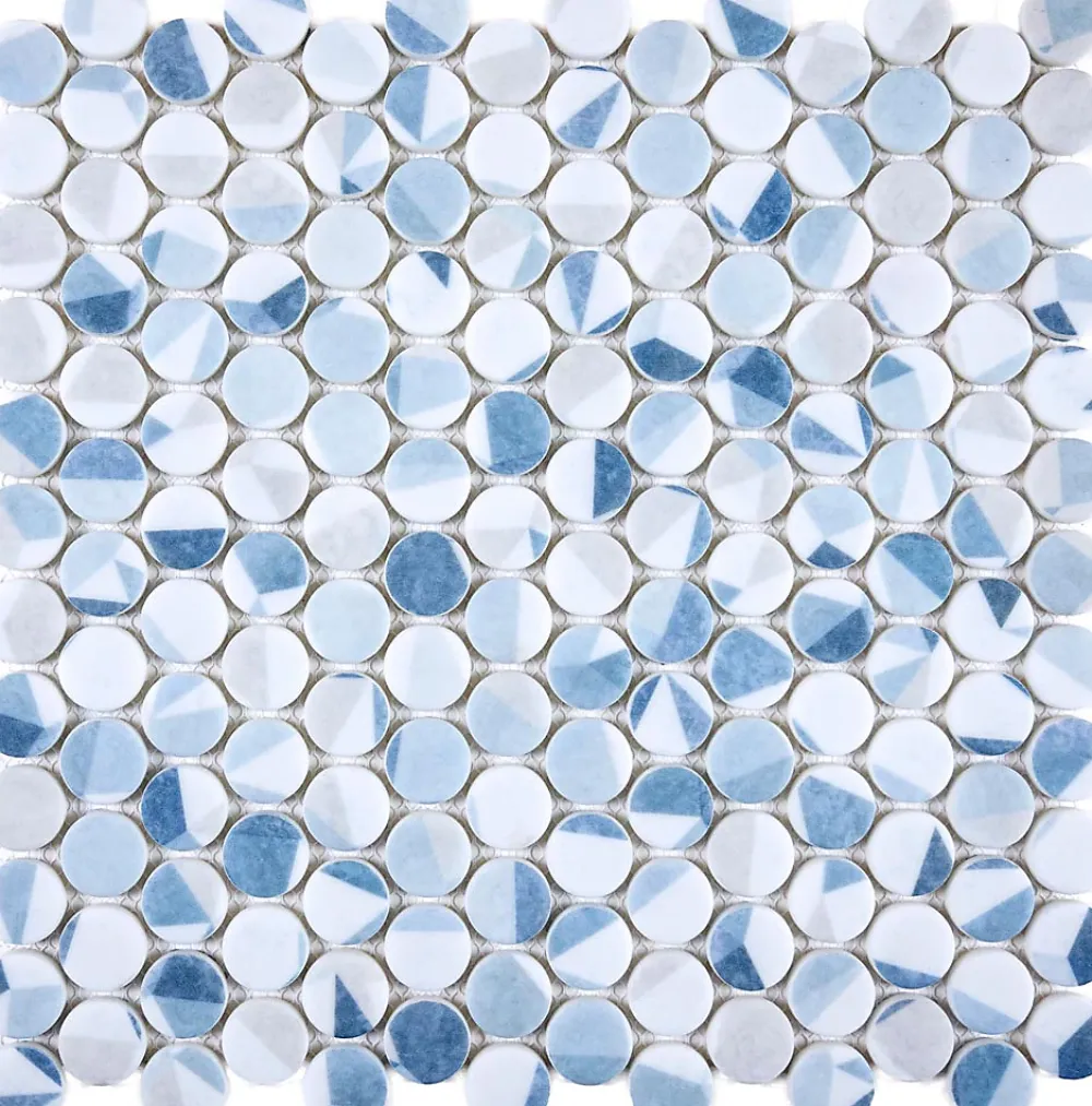 Carrelage Signature Mosaïque Pour Douche<Mosaique de verre recycle Ronde Blanc Bleu Geo - vendu par plaque de 29,7X30,5 cm-