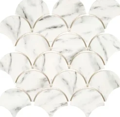 Carrelage Signature Mosaique de Verre Recycle Blanc forme Ecaille - vendu par plaque de 28,3X28,3 cm -- Mosaïque