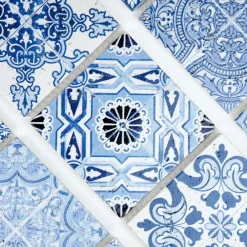 Casa Linéa Travertin<MOSAIQUE DECOR RENAISSANCE TRAVERTIN DECORE BLUE 1 PLAQUE 10 x 30,5 CM CASA LINEA
