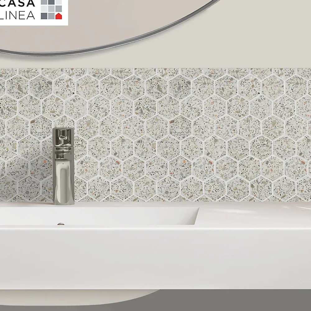 Casa Linéa MOSAIQUE HEXAGONE TERRAZZO LIGHT GREY 1 PLAQUE 30,5 x 30,5 CM CASA LINEA- Mosaïque Pour Wc