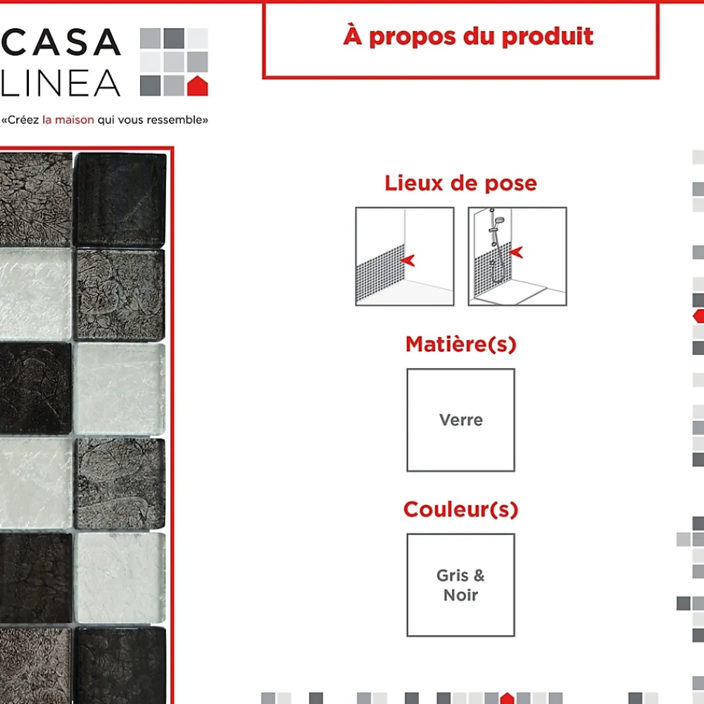Casa Linéa Mosaïque|Mosaïque Pour Pièce À Vivre<MOSAIQUE LES SUBLIMES SILVER BLACK 1 PLAQUE 30 x 30 CM CASA LINEA