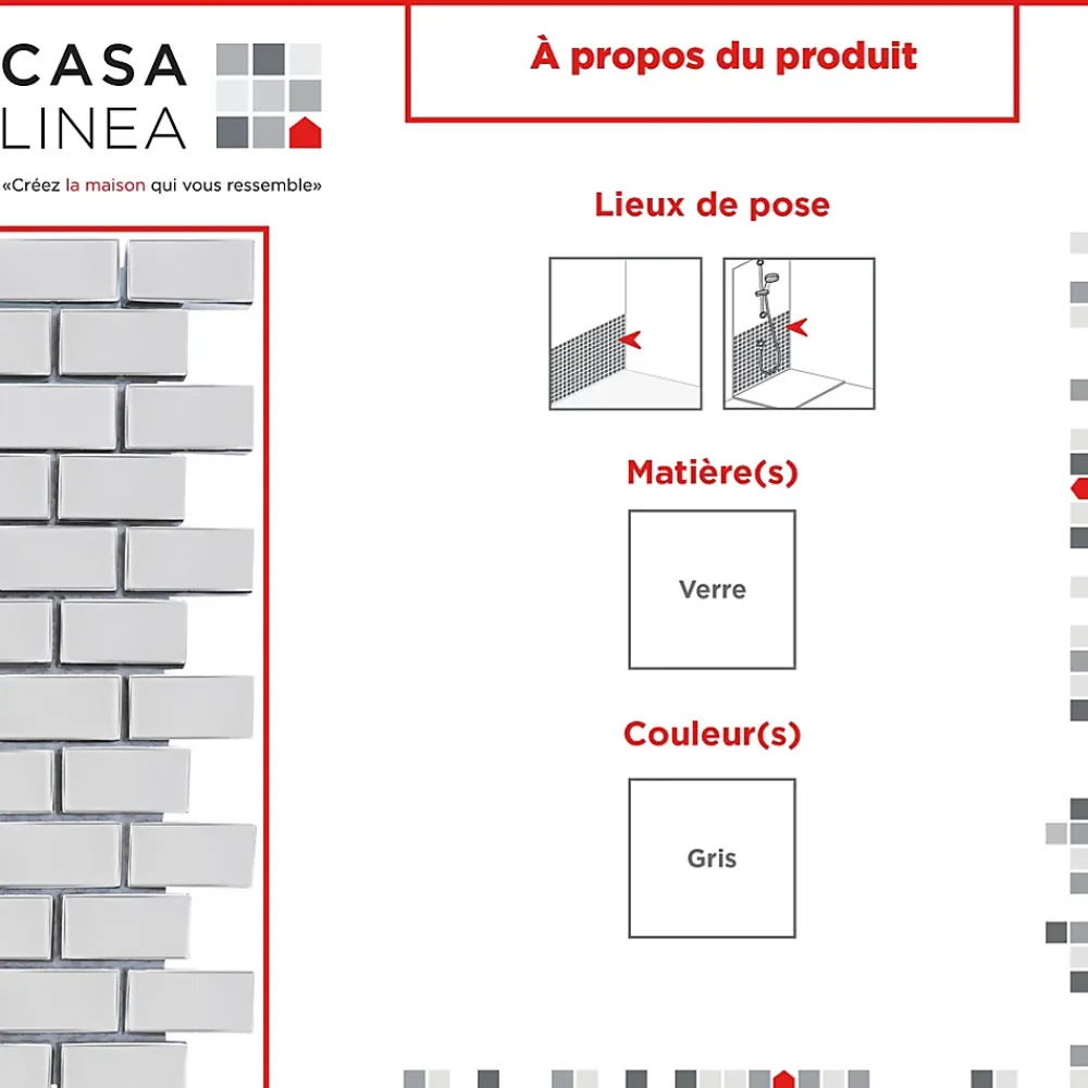 Casa Linéa MOSAIQUE LES TENDANCES BRIQUETTE CHROME 1 PLAQUE 30 x 30 CM CASA LINEA- Mosaïque Pour Pièce À Vivre