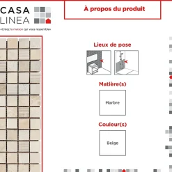 Casa Linéa MOSAIQUE SURFACE IVOIRE 1 PLAQUE 30,5 x 30,5 CM CASA LINEA- Mosaïque Pour Douche|Mosaïque Pour Pièce À Vivre