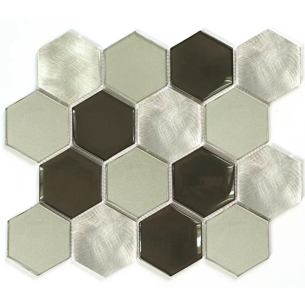 Mat Inter Mosaique verre + aluminium Pluton argent L. 26 x l. 30 cm- Mosaïque Pour Douche|Mosaïque Pour Wc