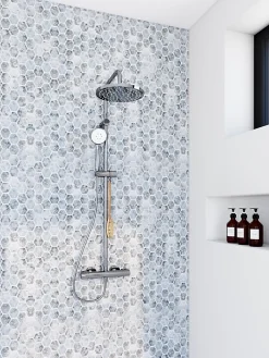 Casa Linea Mosaïque 30 x 30 cm Hexa Travertin gris- Mosaïque Pour Douche|Mosaïque Pour Wc