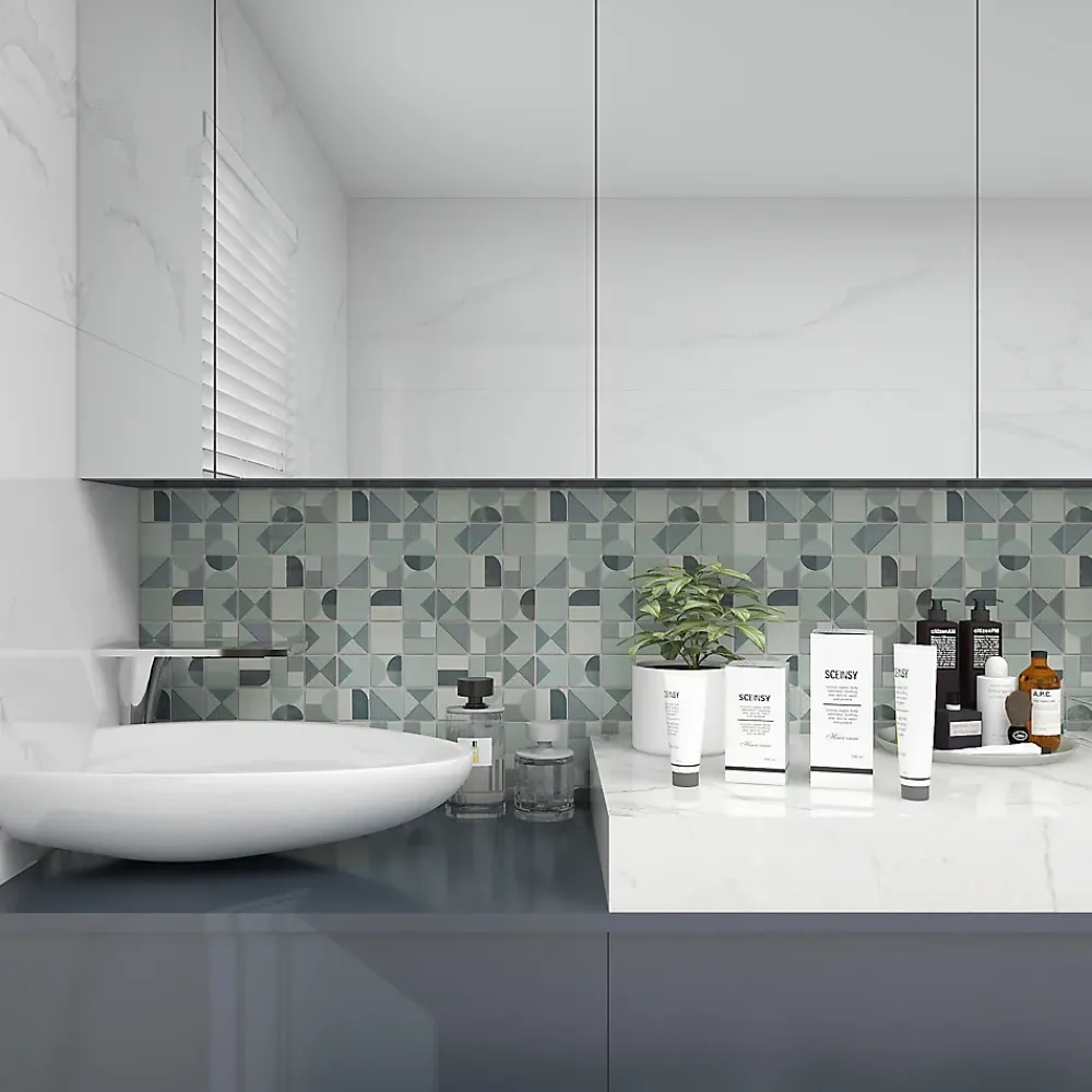 GoodHome Mosaïque Pour Douche|Mosaïque Pour Wc<Mosaïque 30 x 30 cm Seventies bleu