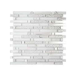 Decoon Mosaïque Alu / Verre - Black / White - Barrettes- Mosaïque Pour Salle De Bains|Mosaïque Pour Douche