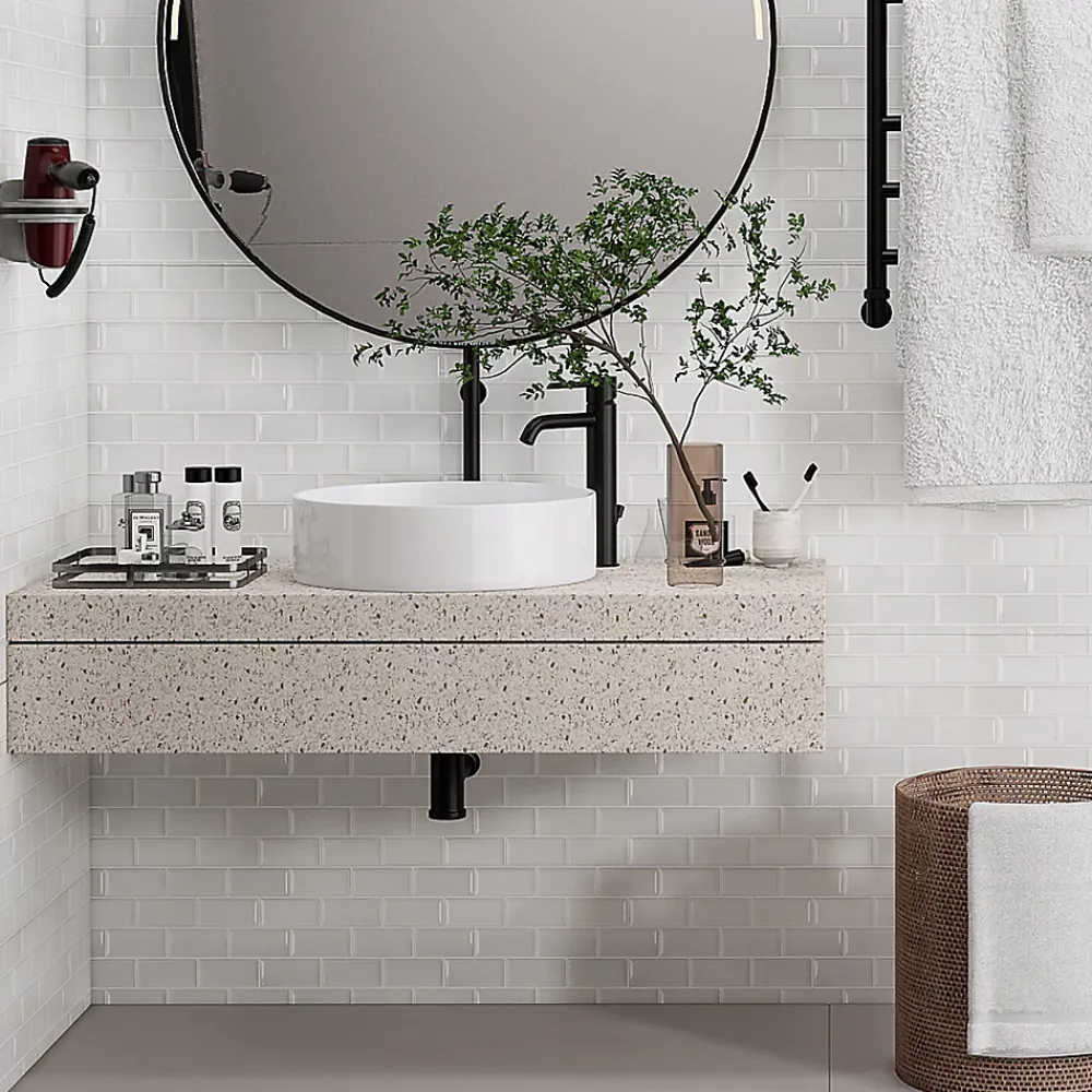 GoodHome Mosaïque céramique blanc L. 29,3 x l. 28,8 cm- Mosaïque Pour Salle De Bains|Mosaïque