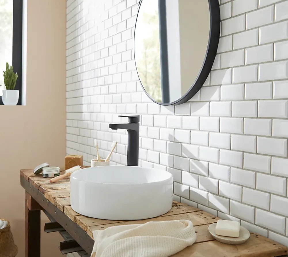 GoodHome Mosaïque céramique blanc L. 29,3 x l. 28,8 cm- Mosaïque Pour Salle De Bains|Mosaïque
