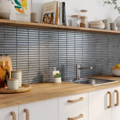 GoodHome Mosaïque céramique gris L. 29,5 x l. 29,8 cm- Mosaïque Pour Pièce À Vivre|Mosaïque Pour Salle De Bains
