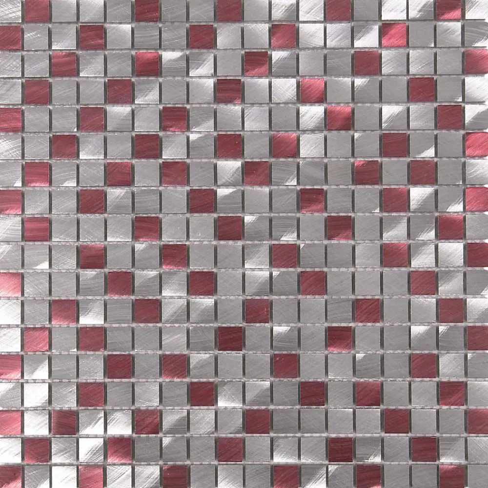 Carrelage Signature Mosaïque Pour Salle De Bains|Mosaïque Pour Douche<Mosaïque d'aluminium Brosse Mix Gris/Rouge - 1.5X1.5 cm - vendu par plaque de 30 X 30 cm -