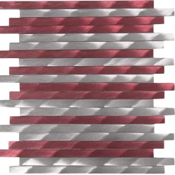 Carrelage Signature Mosaïque Pour Pièce À Vivre|Mosaïque Pour Wc<Mosaïque d'aluminium Brosse rouge gris barette longue - vendu par plaque de 30 X 30 cm -