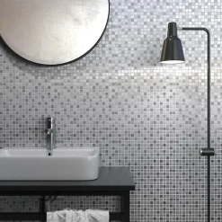 Carrelage Signature Mosaïque d'aluminium Brosse Mix Gris - 1.5X1.5 cm - vendu par plaque de 30 X 30 cm -- Mosaïque Pour Wc|Mosaïque Pour Salle De Bains