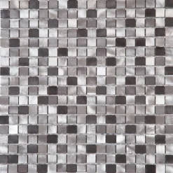 Carrelage Signature Mosaïque d'aluminium Brosse Mix Gris - 1.5X1.5 cm - vendu par plaque de 30 X 30 cm -- Mosaïque Pour Wc|Mosaïque Pour Salle De Bains