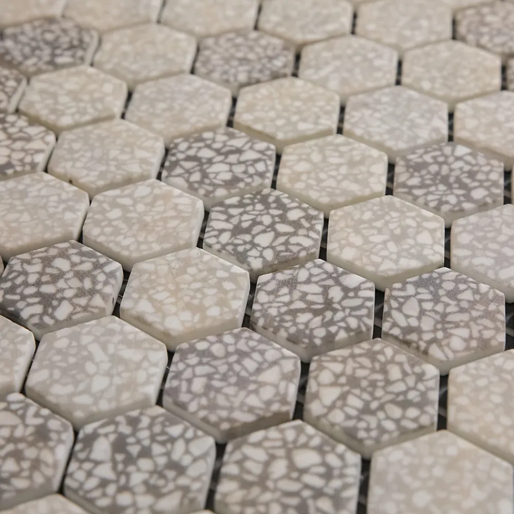 Ilcom Mosaïque de verre pressé antidérapant R11 sur maille pour salle de bain ou cuisine 52 cm x 34 cm - Hexa grey mat (0,166m²)- Mosaïque Pour Douche|Mosaïque Pour Salle De Bains