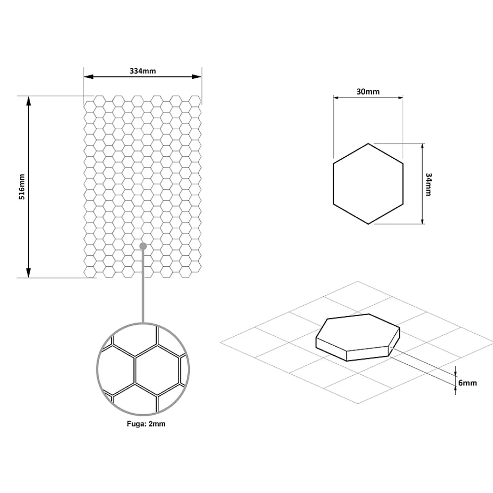 Ilcom Mosaïque de verre pressé antidérapant R11 sur maille pour salle de bain ou cuisine 52 cm x 34 cm - Hexa grey mat (0,166m²)- Mosaïque Pour Douche|Mosaïque Pour Salle De Bains
