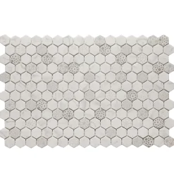 Ilcom Mosaïque de verre pressé antidérapant R11 sur maille pour salle de bain ou cuisine 52 cm x 34 cm - Hexa calacatta (0,166m²)- Mosaïque Pour Douche