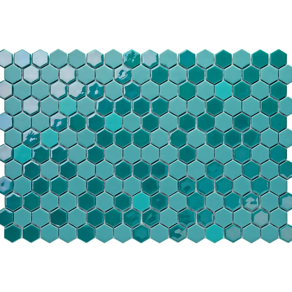 Ilcom Mosaïque<Mosaïque de verre pressé antidérapant sur maille pour salle de bain ou cuisine 52 cm x 34 cm - Hexa artistic (0,166m²)