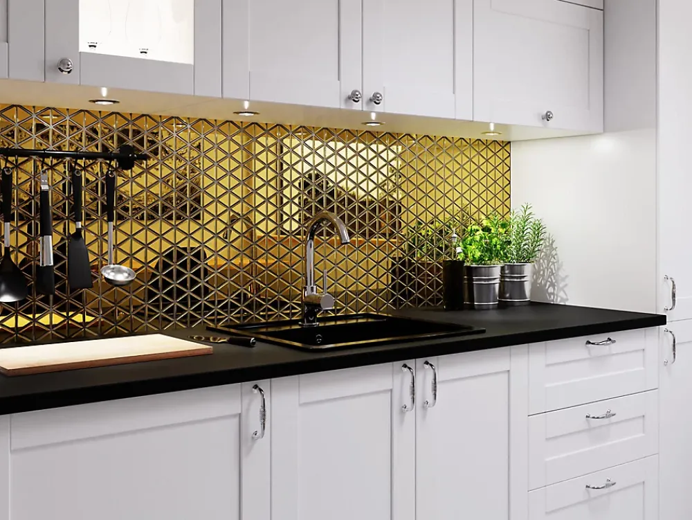 Ilcom Mosaïque Pour Pièce À Vivre|Mosaïque Pour Wc<Mosaïque de verre pour salle de bain ou cuisine 26.3 x 30.3 cm - Golden mirror