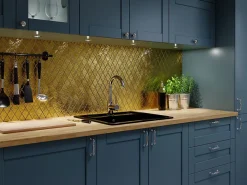 Ilcom Mosaïque de verre sur maille pour salle de bain ou cuisine Gold lake - 26,5cm x 30,5cm- Mosaïque Pour Pièce À Vivre|Mosaïque Pour Wc