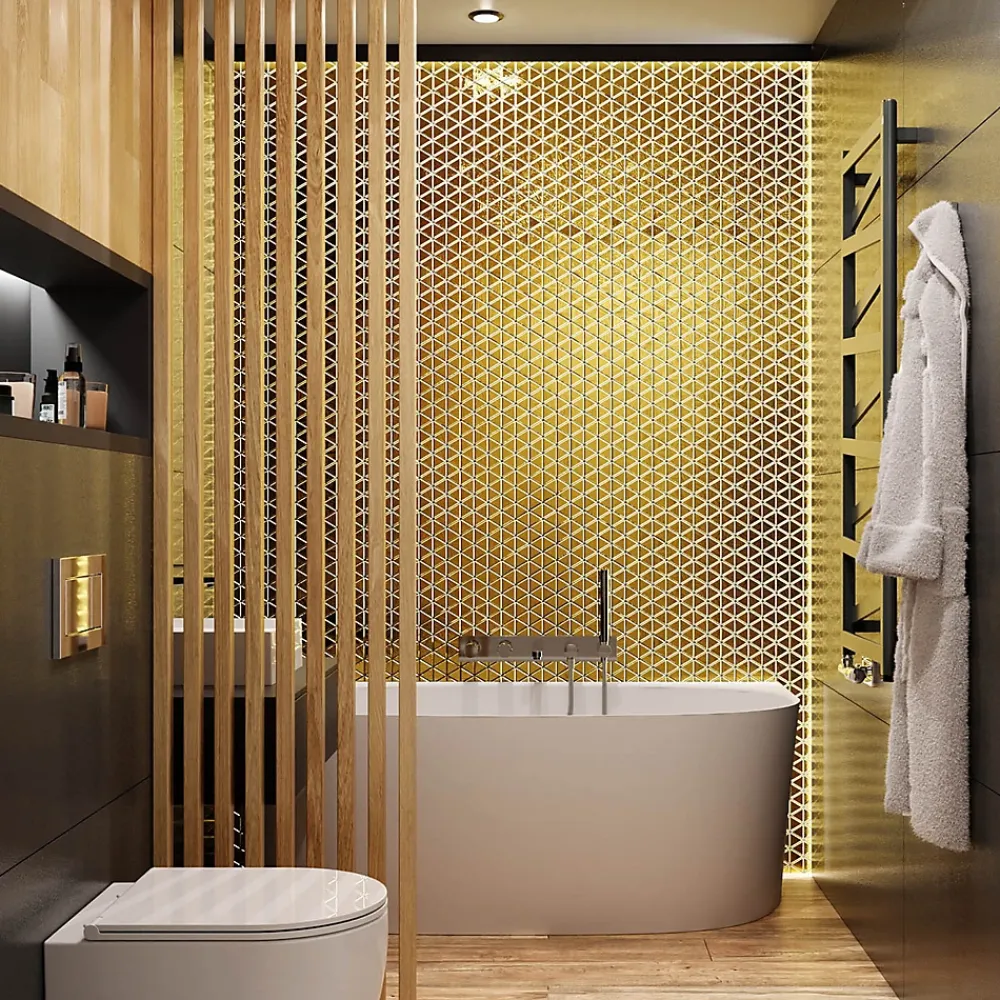 Ilcom Mosaïque Pour Pièce À Vivre|Mosaïque Pour Wc<Mosaïque de verre sur maille pour salle de bain ou cuisine 26,3 x 30,3 cm - GOLDEN TOTEM