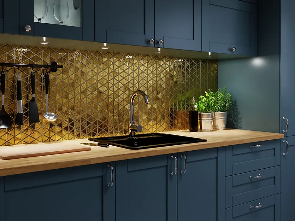 Ilcom Mosaïque Pour Pièce À Vivre|Mosaïque Pour Wc<Mosaïque de verre sur maille pour salle de bain ou cuisine 26,3 x 30,3 cm - GOLDEN TOTEM