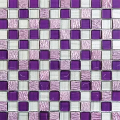 Carrelage Signature Mosaïque de verre 2.3X2.3 cm Blanc et Violet + Pierre Rose - vendu par plaque de 30X30 cm- Mosaïque Pour Pièce À Vivre|Mosaïque Pour Wc