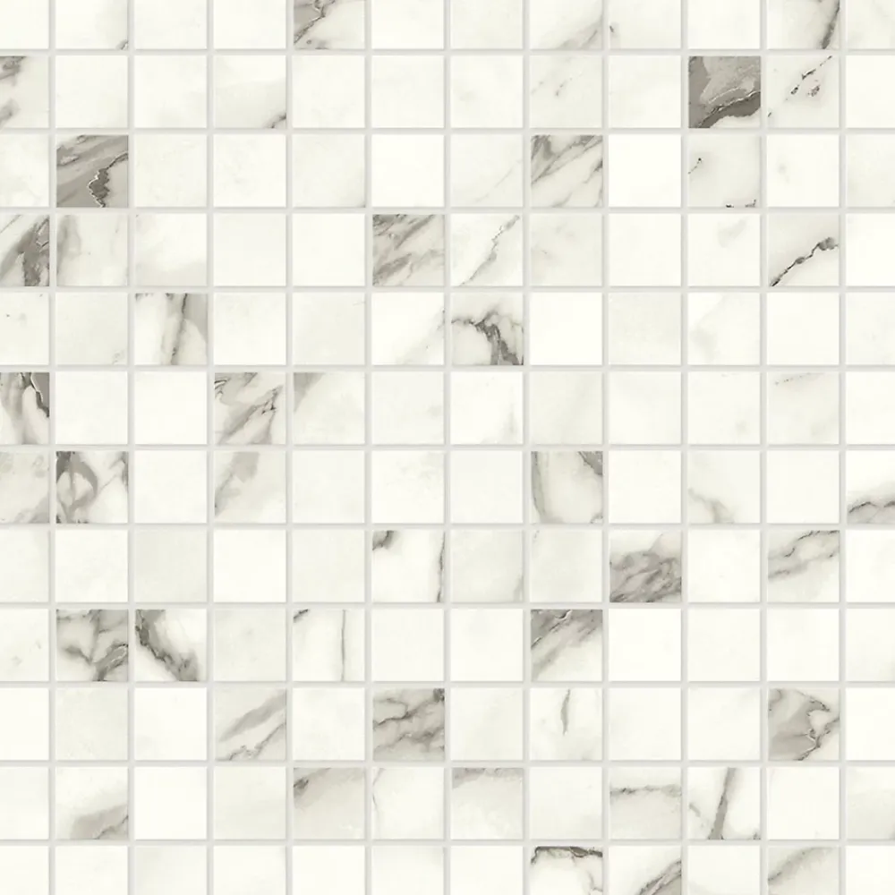 Ro'Ma Carrelage Mosaïque effet Marbre Blanc Calacatta Majestic 2,3x2,3 cm Quadra 30x30x0,9 cm Brillant Faventa - Sol et mur intérieur (vendu par c- Mosaïque Pour Pièce À Vivre|Mosaïque Pour Wc