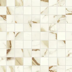 Ro'Ma Carrelage Mosaïque Pour Pièce À Vivre|Mosaïque Pour Wc<Mosaïque effet Marbre Blanc Calacatta Supreme 3,1x3,1 cm Quadra 30x30x0,9 cm Mat Faventa - Sol et mur intérieur (vendu par carton
