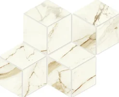 Ro'Ma Carrelage Mosaïque effet Marbre Blanc Calacatta Supreme Hexa Cube 35x30x0,9 cm Brillant Faventa - Mur intérieur (vendu par carton de 0,42 m²- Mosaïque Pour Pièce À Vivre