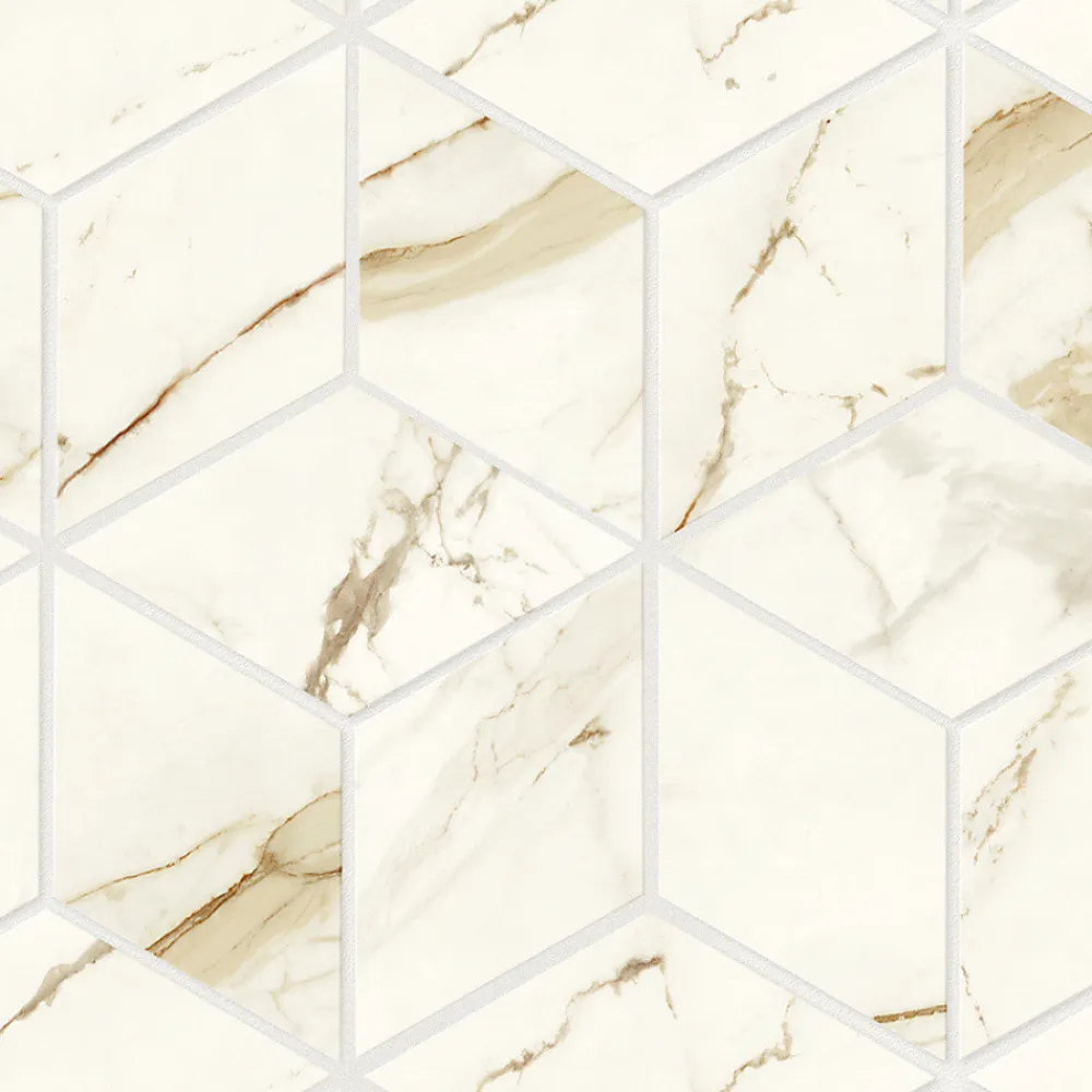 Ro'Ma Carrelage Mosaïque effet Marbre Blanc Calacatta Supreme Hexa Cube 35x30x0,9 cm Brillant Faventa - Mur intérieur (vendu par carton de 0,42 m²- Mosaïque Pour Pièce À Vivre