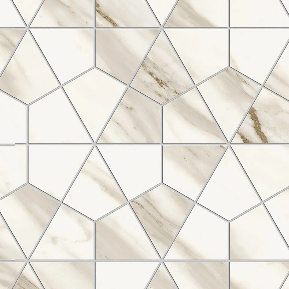 Ro'Ma Carrelage Mosaïque effet Marbre Blanc Calacatta Sublime Hexa 46,6x40,3x0,9 cm Brillant Orsiano - Mur intérieur (vendu par carton de 0,75 m²)- Mosaïque Pour Pièce À Vivre
