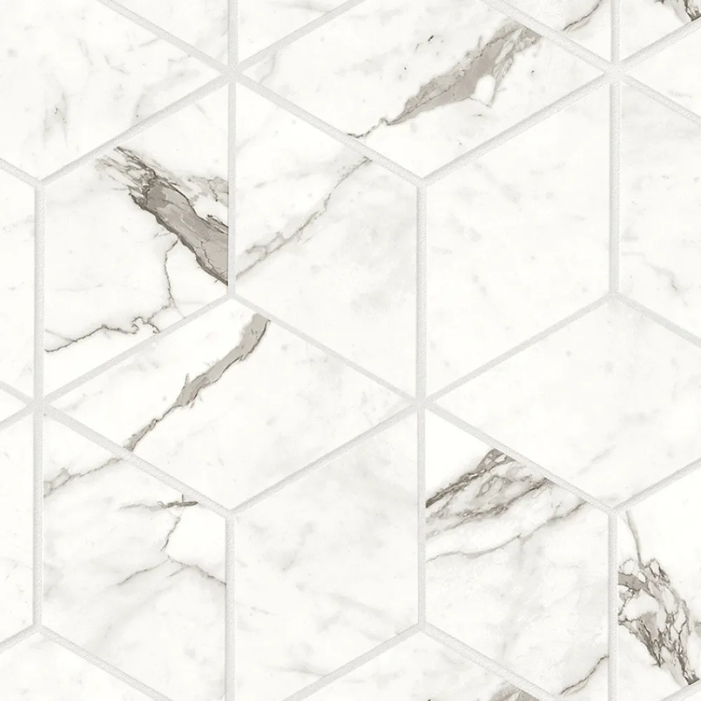 Ro'Ma Carrelage Mosaïque effet Marbre Blanc Calacatta Majestic Hexa Cube 35x30x0,9 cm Brillant Faventa - Mur intérieur (vendu par carton de 0,42 m- Mosaïque Pour Pièce À Vivre|Mosaïque Pour Wc