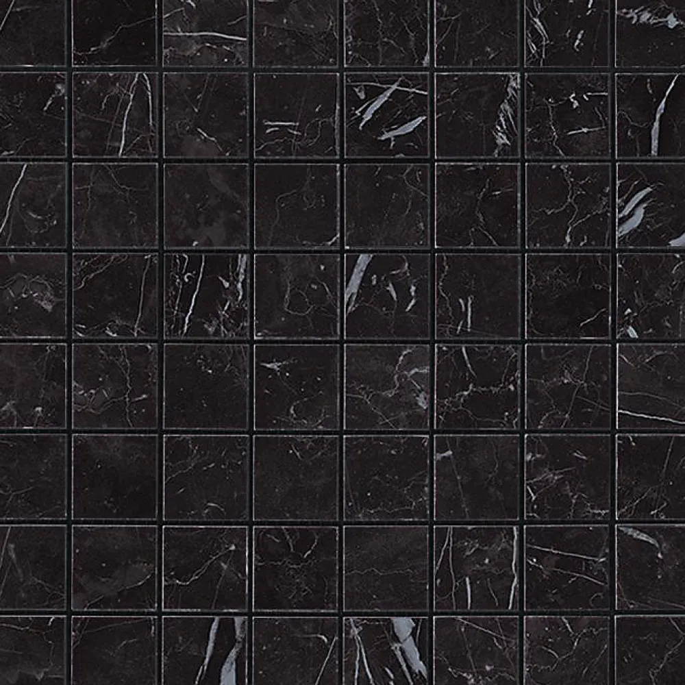 Ro'Ma Carrelage Mosaïque effet Marbre Noir Marquina 3,5x3,5 cm Quadra 30x30x0,95 cm Mat Marvillo - Sol et mur intérieur (vendu par carton de 0,9 m- Mosaïque|Mosaïque Pour Pièce À Vivre