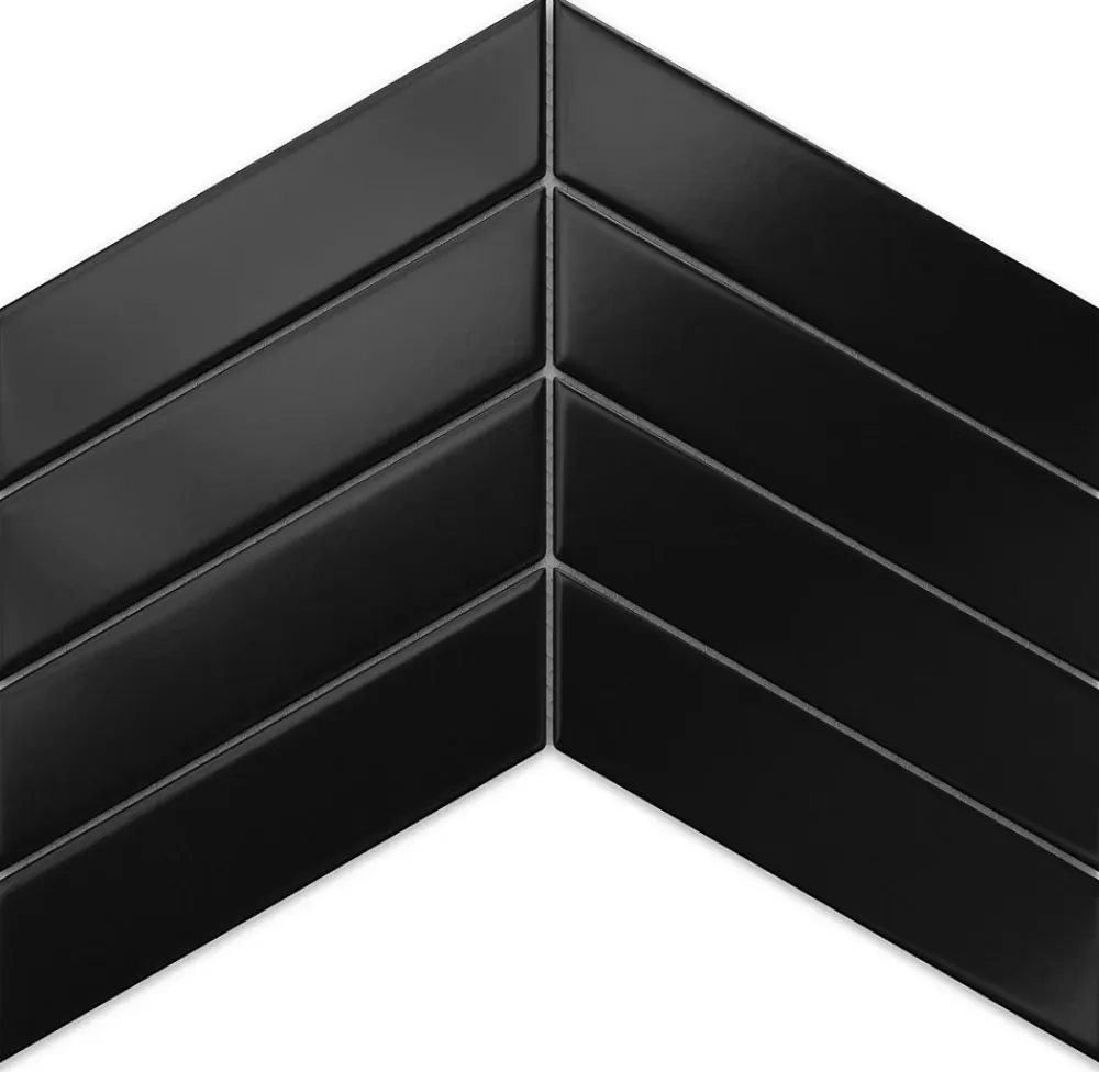 Ilcom Mosaïque en céramique sur filet pour salle de bain ou cuisine 31.6cm x 21.5cm - Giant Black Chevron- Mosaïque Pour Pièce À Vivre|Mosaïque Pour Salle De Bains