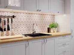 Ilcom Mosaïque en gres sur maille pour salle de bain ou cuisine 26.5 cm x 30.5 cm - Pink diamond romb- Mosaïque Pour Douche