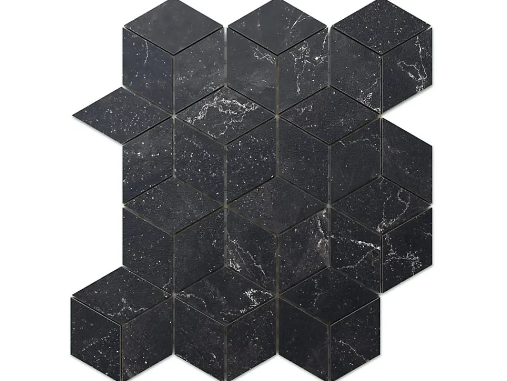 Ilcom Mosaïque en gres sur maille pour salle de bain ou cuisine 26.5 cm x 30.5 cm - Black cube- Mosaïque Pour Wc