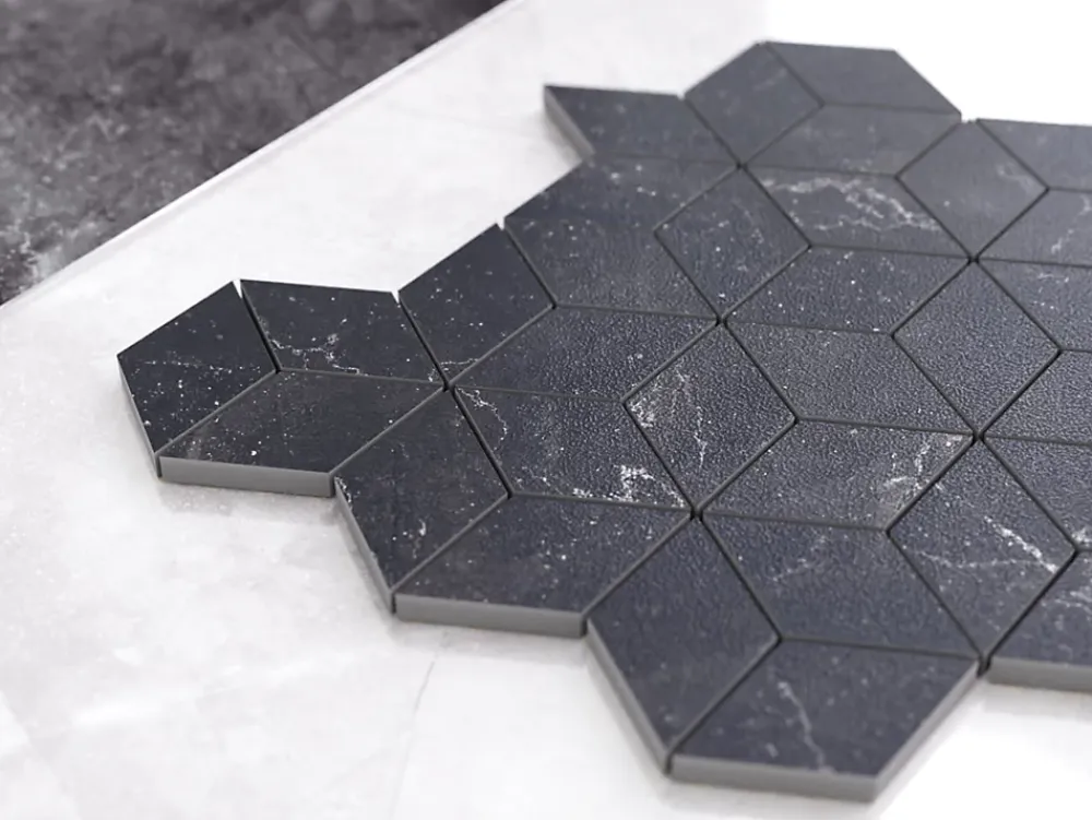 Ilcom Mosaïque en gres sur maille pour salle de bain ou cuisine 26.5 cm x 30.5 cm - Black cube- Mosaïque Pour Wc