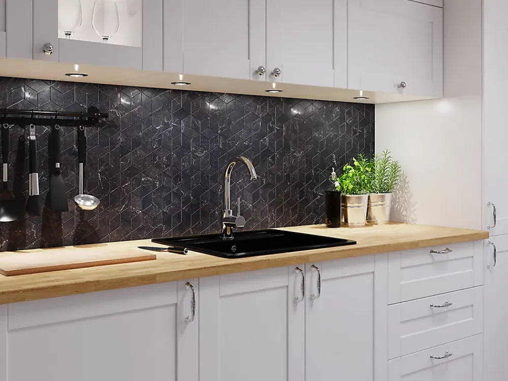 Ilcom Mosaïque en gres sur maille pour salle de bain ou cuisine 26.5 cm x 30.5 cm - Black cube- Mosaïque Pour Wc